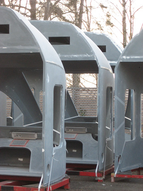 Raw train cabins in production