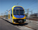 Styled train carriage travelling at speed