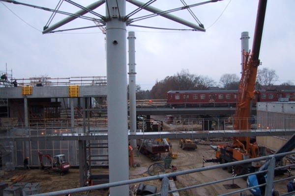 Rail station during assembly process