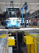 Tram on wheel measuring equipment