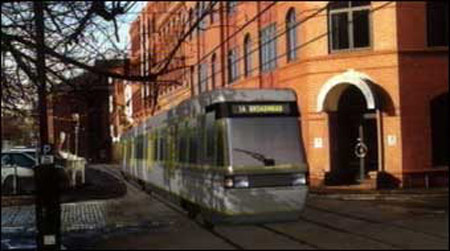 An artist's impression of a tram going through Bristol