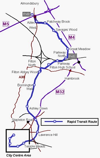 Proposed route map for the Bristol Tramway