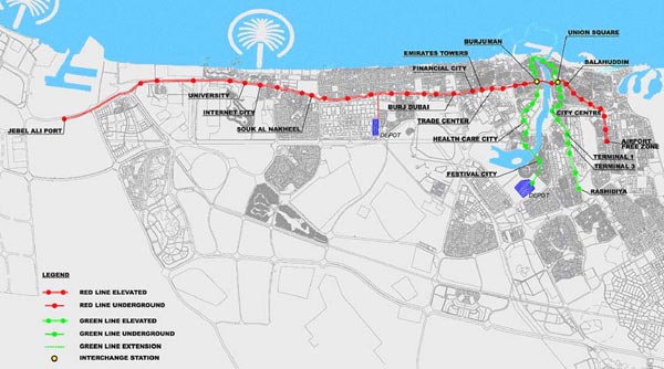 Map of Dubai Metro Network